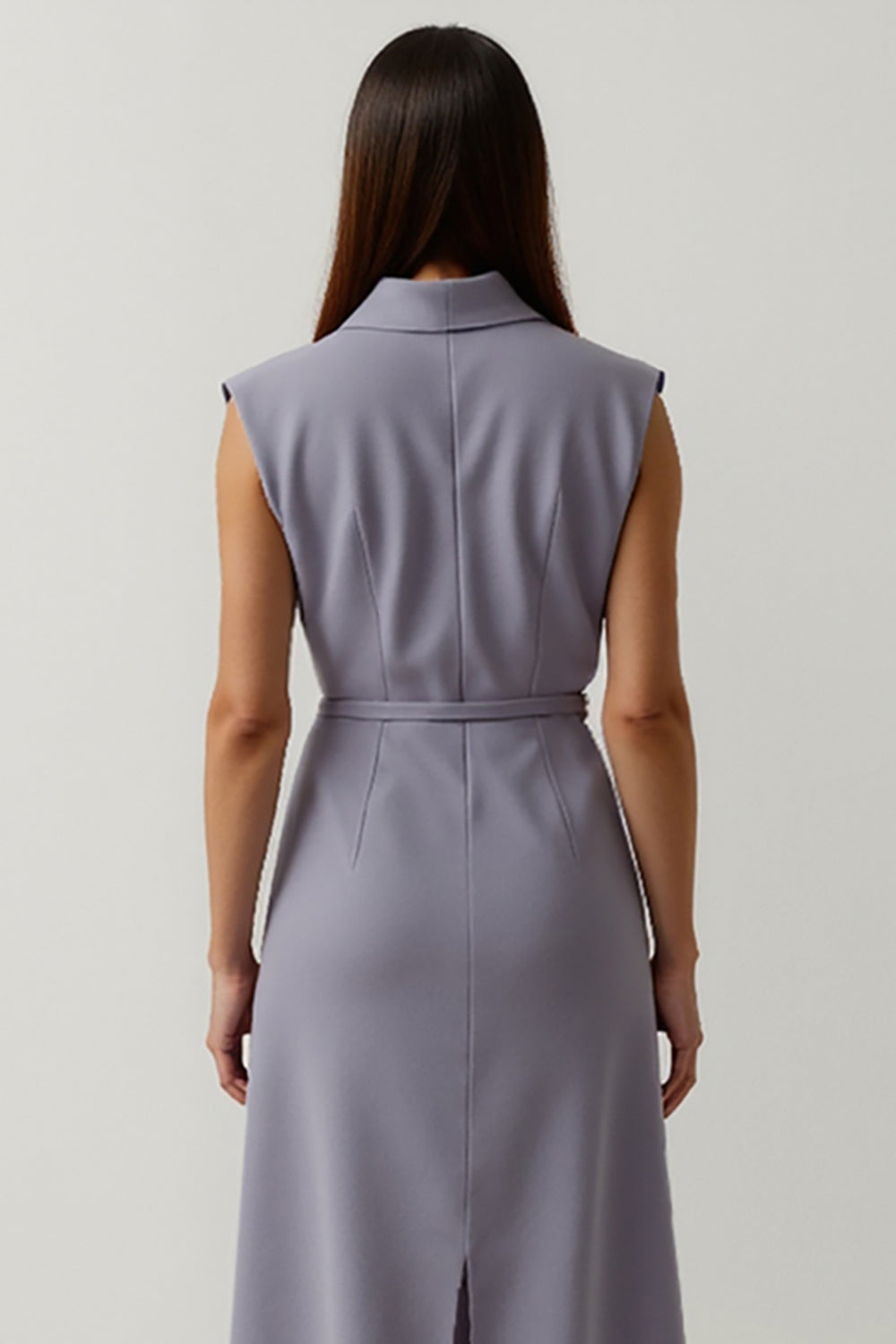 Grey Purple Floral A Line Peak Lapel Satin Midi Blazer Dress