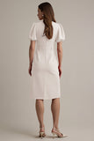 Ivory Notched Lapel Short Sleeves A Line Midi Blazer Dress with Belt