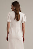 Ivory Notched Lapel Short Sleeves A Line Midi Blazer Dress with Belt