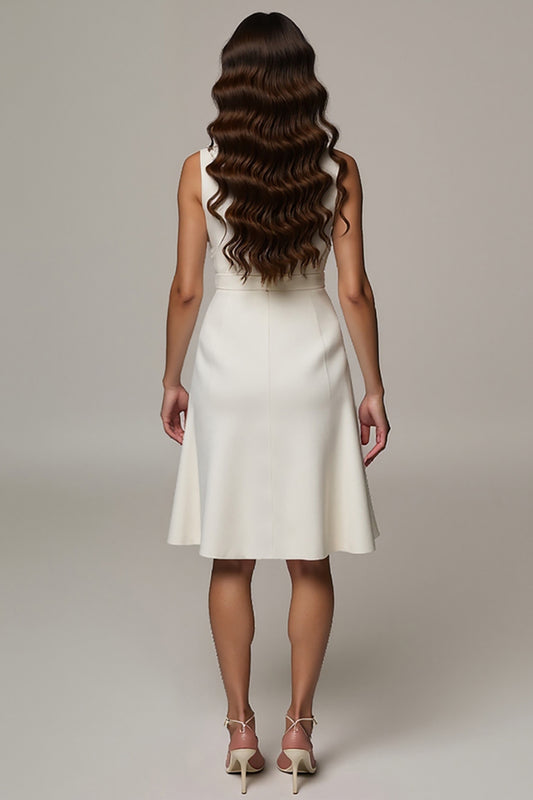 Ivory Notched Lapel A Line Double Breasted Midi Blazer Dress