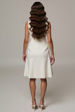 Ivory Notched Lapel A Line Double Breasted Midi Blazer Dress