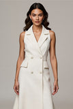 Ivory Notched Lapel A Line Double Breasted Midi Blazer Dress