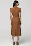 Brown Notched Lapel Double Breasted Midi Blazer Dress with Slit