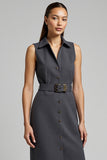 Dark Grey Pencil Single Breasted Short Blazer Dress with Belt