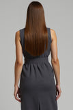 Dark Grey Pencil Single Breasted Short Blazer Dress with Belt