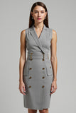 Grey Pencil Notched Lapel Short Blazer Dress with Belt