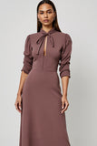 Grey Purple Long Sleeves Pencil Maxi Work Dress with Sash