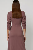 Grey Purple Long Sleeves Pencil Maxi Work Dress with Sash