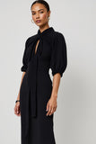 Black Half Sleeves Pencil Maxi Work Dress with Keyhole