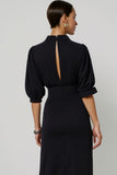 Black Half Sleeves Pencil Maxi Work Dress with Keyhole