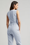 Blue Single Breasted Denim Work Jumpsuits with Pockets
