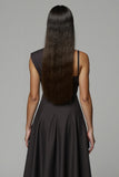 Black Satin A Line One Shoulder Midi Work Dress