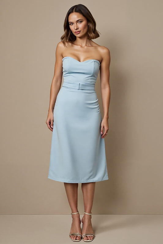 Blue Sweetheart Pencil Midi Semi Formal Dress