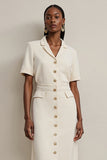 Ivory Notched Lapel Pencil Midi Blazer Dress with