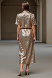 Sparkly Champagne 2 Piece Sequin Long Holiday Party Dress