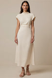 Ivory Short Sleeves High Neck Maxi Work Dress
