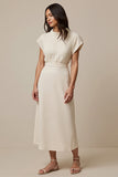 Ivory Short Sleeves High Neck Maxi Work Dress