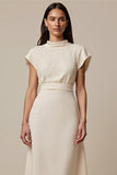 Ivory Short Sleeves High Neck Maxi Work Dress