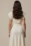 Ivory Short Sleeves High Neck Maxi Work Dress
