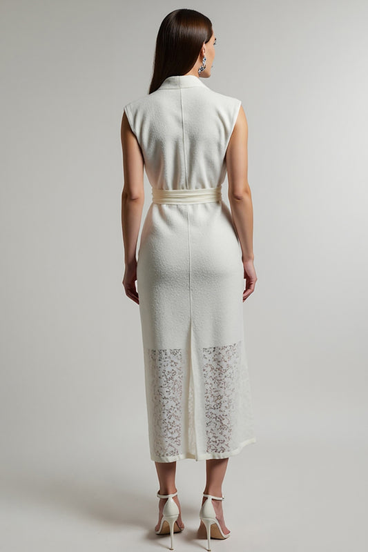 Ivory Sheath Maxi Shirt Dress with Sash