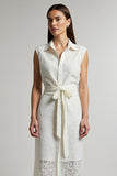 Ivory Sheath Maxi Shirt Dress with Sash