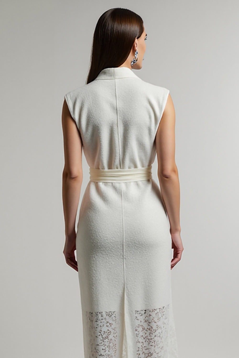Ivory Sheath Maxi Shirt Dress with Sash