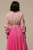Fuchsia Notched Lapel 2 Piece Blouses and Skirt with Pockets