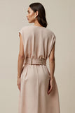 Blush V-Neck A Line Maxi Work Dress with Belt