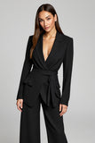 Black Peak Lapel 2 Piece Long Sleeves Business Suits with Sash