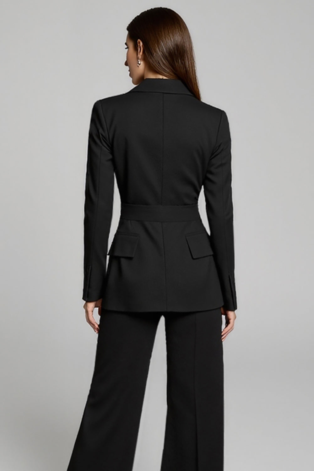 Black Peak Lapel 2 Piece Long Sleeves Business Suits with Sash