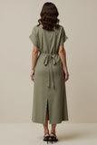 Grey Green Notched Lapel A Line Maxi Blazer Dress with Slit