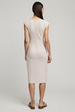 Light Pink Pencil Cap Sleeves Midi Work Dress with Slit