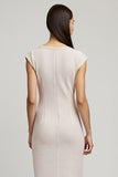 Light Pink Pencil Cap Sleeves Midi Work Dress with Slit