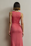 Simple Red Pencil Round Neck Midi Work Dress