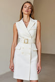 White Pencil Peak Lapel Short Blazer Dress with Belt
