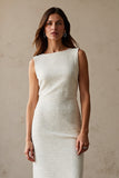 Ivory Pencil Bateau Neck Midi Work Dress