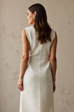 Ivory Pencil Bateau Neck Midi Work Dress