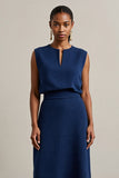 Simple Navy Round Neck Maxi Pencil Work Dress