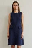 Navy Round Neck Short Pencil Work Dress