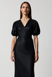 Black V-Neck Pencil Short Sleeves Midi Work Dress