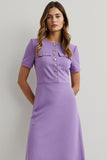 Purple Round Neck Midi Pencil Work Dress with Sleeves