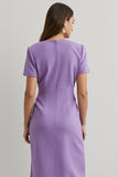 Purple Round Neck Midi Pencil Work Dress with Sleeves