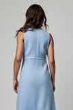 Blue Boat Neck Midi Pencil Work Dress with Pockets