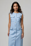 Blue Boat Neck Midi Pencil Work Dress with Pockets