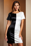 Black and White Short Sleeves Bodycon Work Dress