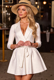 White Corset Notched Lapel Long Sleeves Blazer Dress with Sash