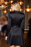 Black Peak Lapel Long Sleeves Short Blazer Dress