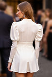 Sparkly White A-Line Short Work Dress with Sleeves