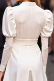 Sparkly White A-Line Short Work Dress with Sleeves