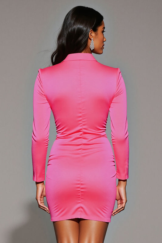 Fuchsia Tight Notched Lapel Long Sleeves Blazer Dress